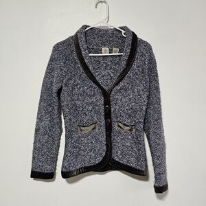 HWR Anthropologie Sweater Jacket Blazer Purple Wool Blend XS Velvet Trim